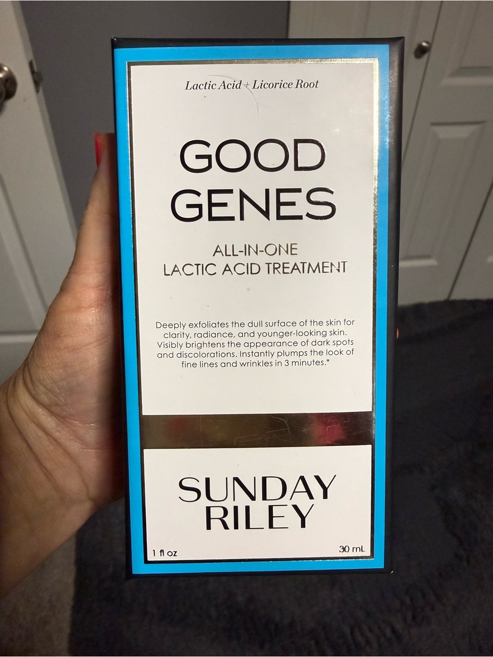 Sunday Riley Good Genes Lactic Acid Treatment — Blue and White Packaging